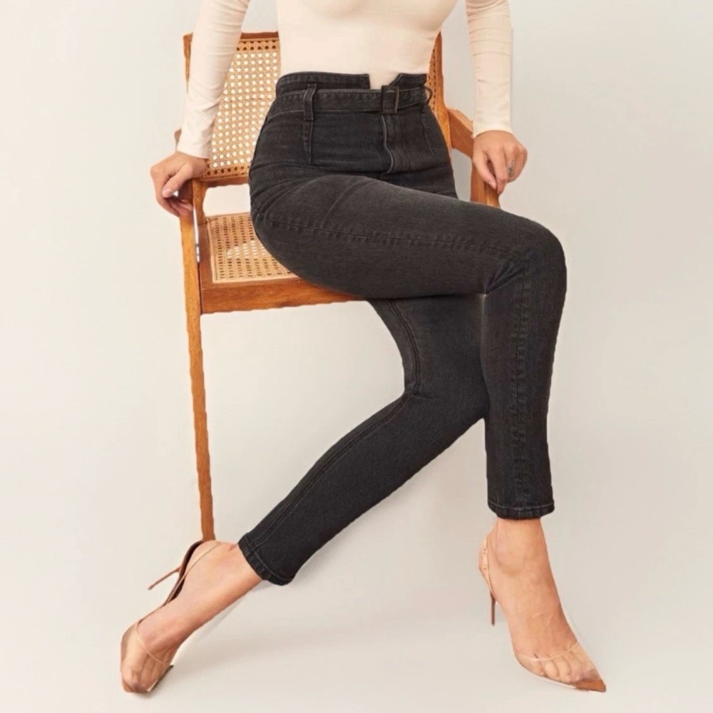 Reformation Kayo High & Skinny Belted Jeans Erie Black Womens 28